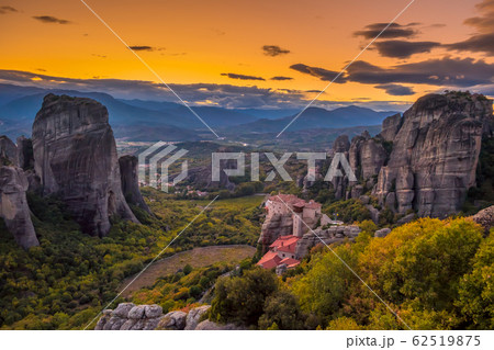 Greek Rock Monasteries After Sunset Greek Rock Monasteries After Sunset 62519875