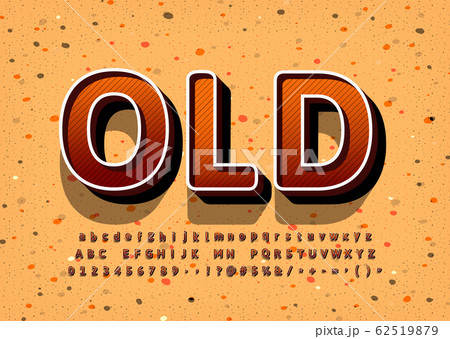Old Vintage display font design, alphabet, letters and numbers. Swatch color control 62519879