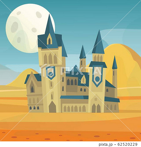 Fantasy Fairytale Medieval Castle In Night のイラスト素材