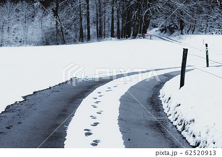 footsteps on a snow covered street at countryside footsteps on a snow covered street at countryside 62520913