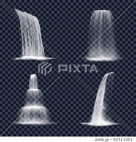 Realistic mountain waterfall on transparent 62521002