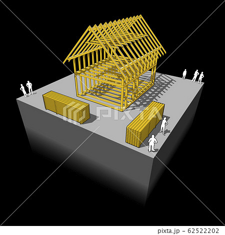 Construction of simple detached house with wooden framework construction 62522202
