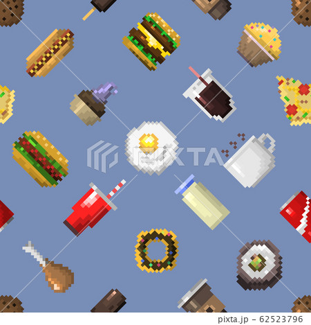 Seamless pixel breakfast pattern vector. 62523796