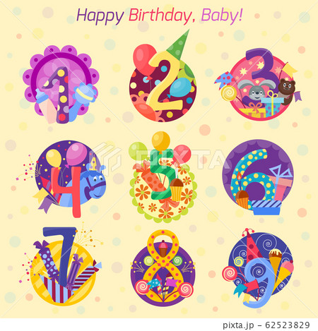 Happy birthday badges vector icons. Happy birthday badges vector icons. 62523829