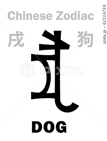 Astrology Alphabet: DOG - sign of Chinese Zodiac. Chinese character, hieroglyphic sign (symbol). 62524739