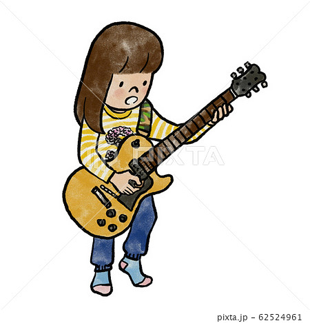 ギターを弾きたがる女の子のイラスト素材