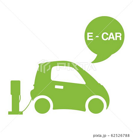 Green e-car ecological electromobile concept vector illustration. Electric station with battery powered e-car auto isolated on white background poster. 62526788