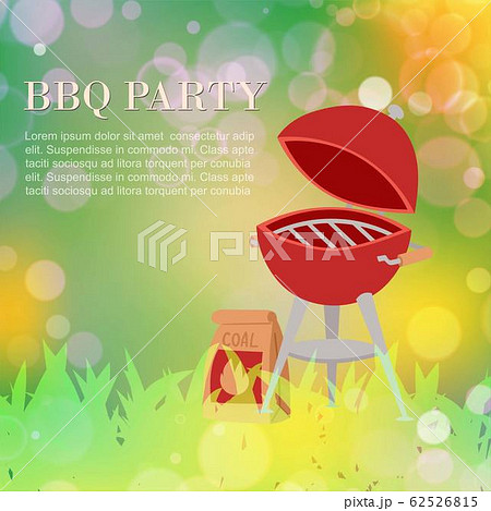 Barbeque party outdoors in park summer picnic poster with bbq utencils kitchenware vector illustration. Barbeque party outdoors in park summer picnic poster with bbq utencils kitchenware vector illustration. 62526815