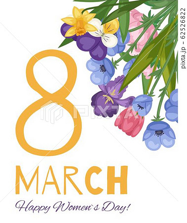 8 march floral card for women international day decorated with spring flowers congratulation vector illustration. 62526822