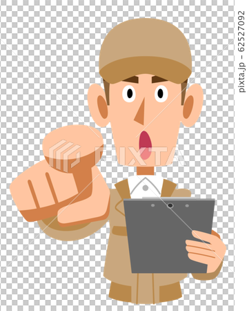Male in beige work clothes confirming pointing 62527092