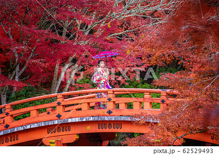Japanese girl in kimono dress and Autumn park Japanese girl in kimono dress and Autumn park 62529493