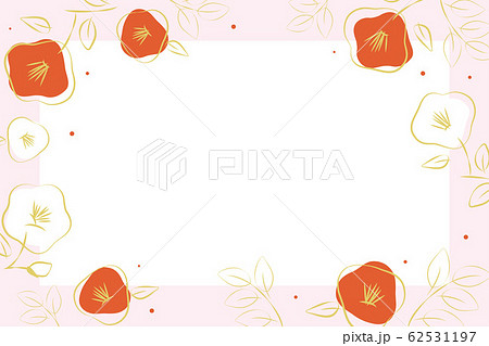 赤と白の椿の花の背景フレームのイラスト素材