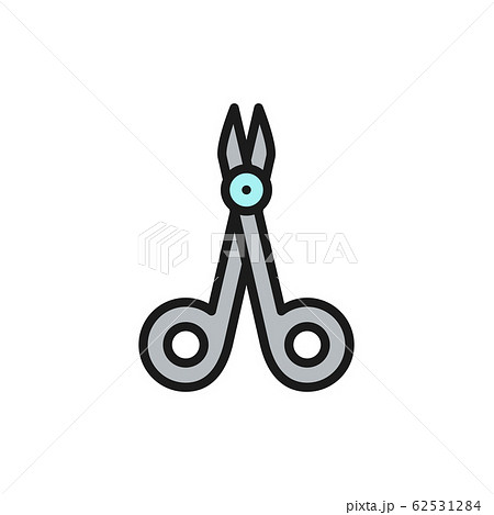 Surgical scissors, medical clamp, instruments for surgery flat color line icon. Surgical scissors, medical clamp, instruments for surgery flat color line icon. 62531284