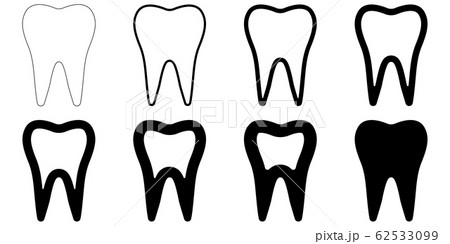 sign icon tooth shape, vector set teeth with different contour thickness, dental tooth icons 62533099