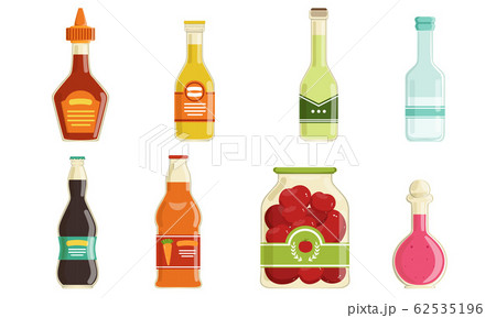 Canned Food Collection, Various Grocery Goods, Preserved Food in Sealed Bottles and Jars Vector Illustration on White Background Canned Food Collection, Various Grocery Goods, Preserved Food in Sealed Bottles and Jars Vector Illustration on White Background 62535196