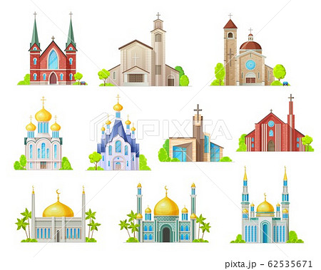 Church, mosque and temple. Religion buildings 62535671