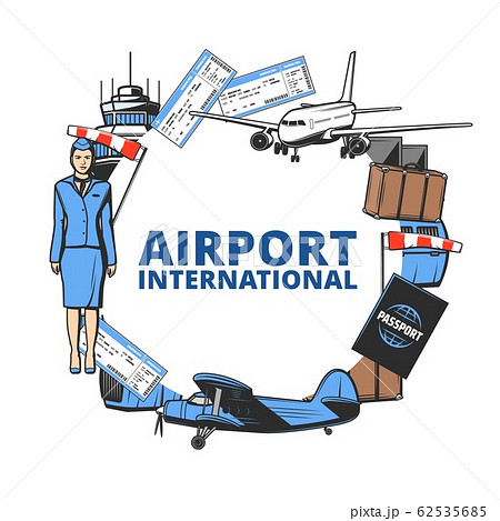 Airport, plane tickets, passport and luggage icon 62535685