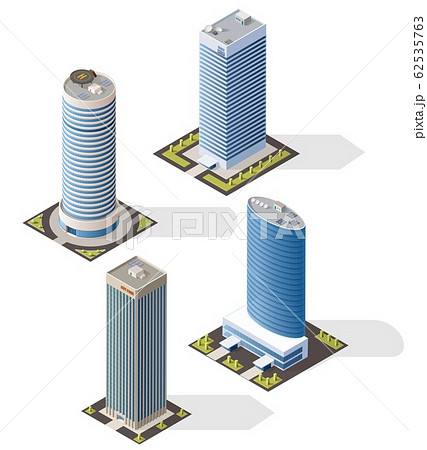 Skyscraper building isometric icons of bank office Skyscraper building isometric icons of bank office 62535763