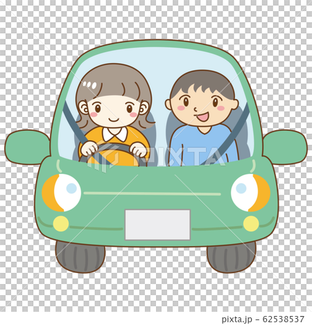 女性 男性 車 運転 可愛い シンプル 正面のイラスト素材