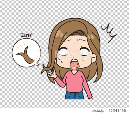 Front illustration of a woman shocked by split ends Upper body Front illustration of a woman shocked by split ends Upper body 62541466