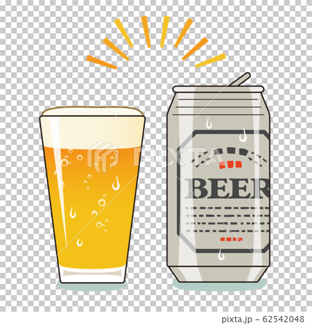 コップいっぱいに注がれた缶ビールのイラスト コップいっぱいに注がれた缶ビールのイラスト 62542048