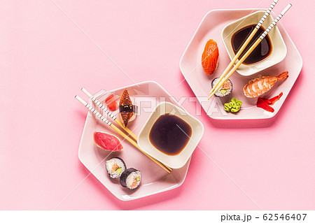 Table with traditional japanese food. Table with traditional japanese food. 62546407