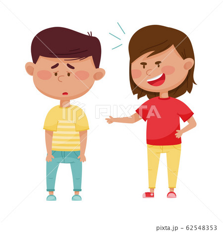 Little Girl Teasing and Laughing at Her Agemate Vector Illustration Little Girl Teasing and Laughing at Her Agemate Vector Illustration 62548353