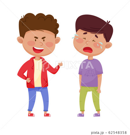 Little Boy Teasing and Laughing at His Crying Agemate Vector Illustration Little Boy Teasing and Laughing at His Crying Agemate Vector Illustration 62548358