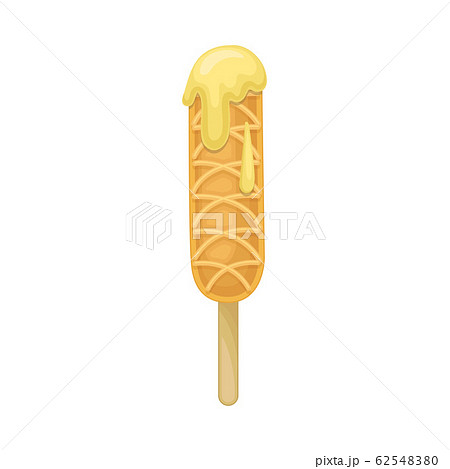 Waffle with Textured Surface and Creamy Topping on Stick Vector Illustration 62548380