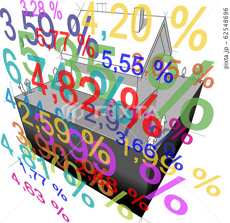 diagram of a detached house with many interest rate percents in front of it diagram of a detached house with many interest rate percents in front of it 62548696