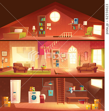 House cross section interiors cartoon - Stock Illustration [62550023] -  PIXTA