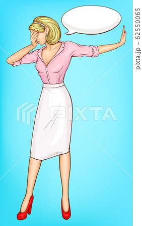Blonde woman cover eyes doing stop sadness gesture Blonde woman cover eyes doing stop sadness gesture 62550065