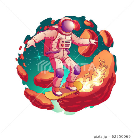 Astronaut riding skateboard in space 62550069