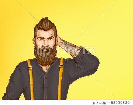 Doubtful hipster man cartoon portrait 62550380