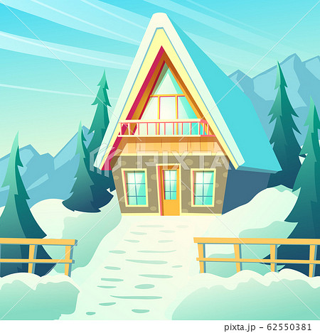 Village house in winter mountains cartoon 62550381