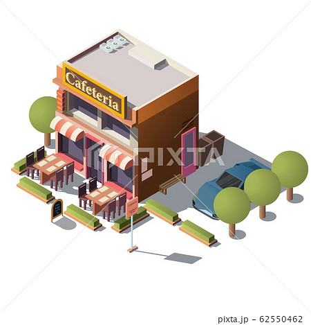 3d isometric cafeteria, restaurant with veranda 3d isometric cafeteria, restaurant with veranda 62550462