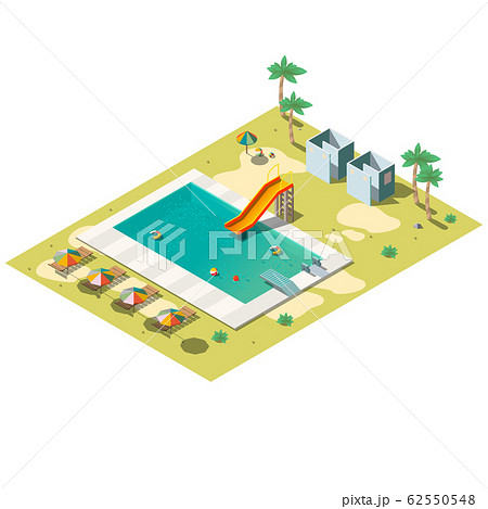 Resort swimming pool isometric illustration 62550548
