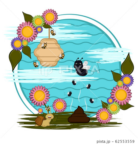 Cute insects in a cartoon landscape 62553559