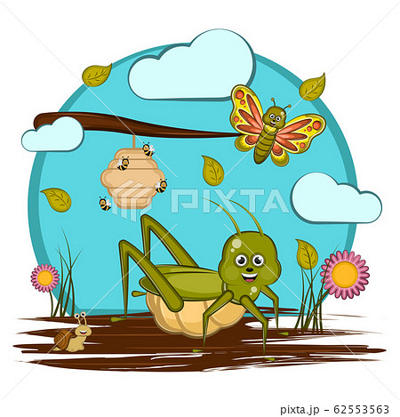 Cute insects in a cartoon landscape 62553563