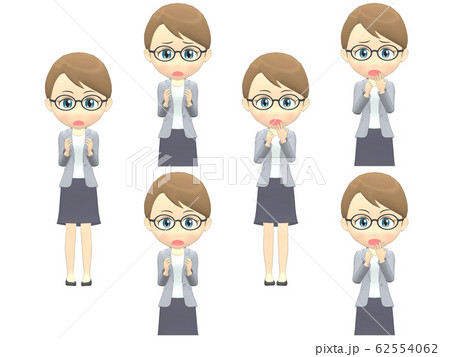 【驚くA】 白人 女性 カジュアル ポニーテール 正面 62554062