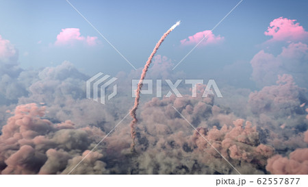 Rocket Launch through the clouds, Starship rocket to the mars. 4k animation 62557877