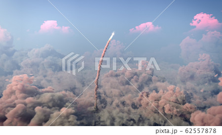 Rocket Launch through the clouds, Starship rocket to the mars. 4k animation 62557878