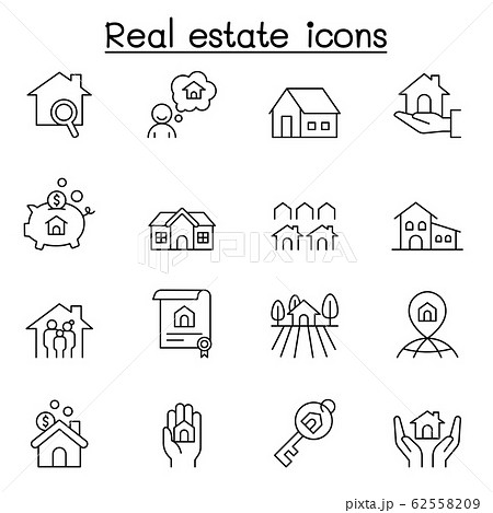 Real estate icons set in thin line style Real estate icons set in thin line style 62558209