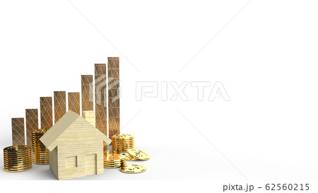 The wooden home toy and gold coins 3d rendering for business content. The wooden home toy and gold coins 3d rendering for business content. 62560215
