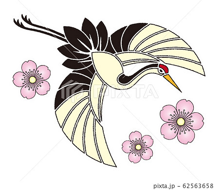 飛んでいる鶴 切り絵風 背景素材 ベクター イラストのイラスト素材