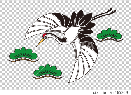 飛んでいる鶴 切り絵風 背景素材 ベクター イラスト 62565209