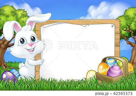 Easter Bunny Rabbit Eggs Sign Background Cartoon Easter Bunny Rabbit Eggs Sign Background Cartoon 62565373