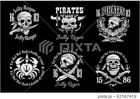 Pirates design elements - vector set on black Pirates design elements - vector set on black 62567459