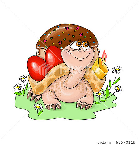 vector illustration Heppy Easter,easter turtle carries red eggs and a candle 62570119