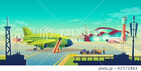 cartoon airport landscape, airliner on runway cartoon airport landscape, airliner on runway 62572883